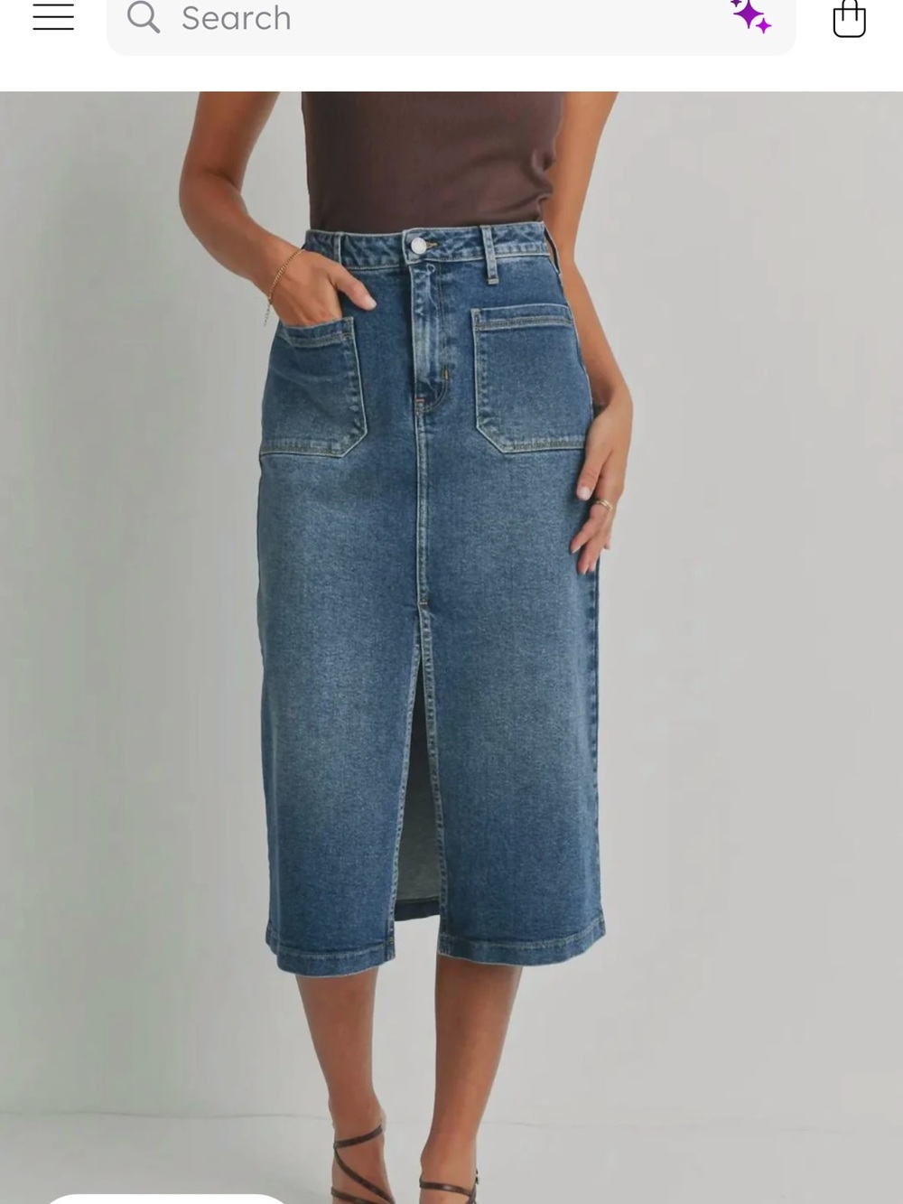 Just Black Denim Midi Skirt with Front Slit